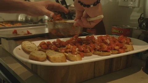 Preparing and Making Bruschetta With Tomato and Vinegar Video stock 121288015