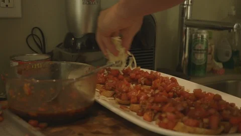 Preparing and Making Bruschetta With Tomato and Vinegar Video stock 121288213