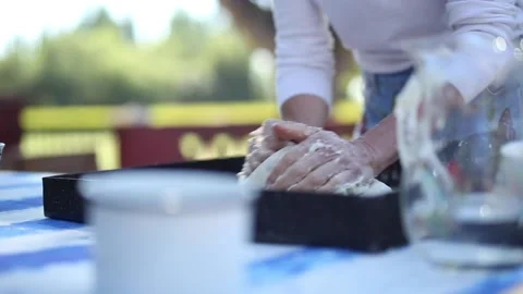 	preparing and serving focaccia bread prosciutto, dried tomatoes, black olive Stock Footage 133748719