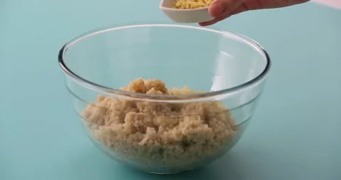 Preparing and serving quinoa burger Stock Footage 132145963