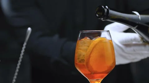 Preparing an Aperol Spritz Cocktail Stock Footage 131464761