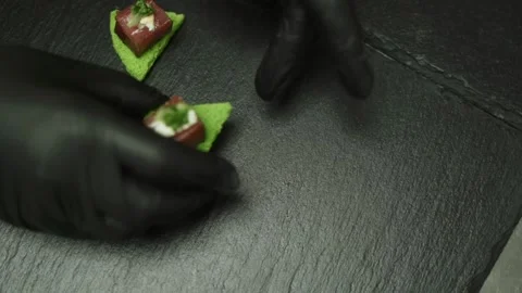 Preparing appetizers for the guests, close-up Stock Footage 172020564