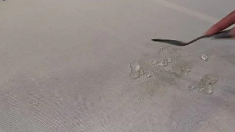 Preparing the artist's canvas. Gelatin sizing of the fabric surface. Stock Footage 144465944