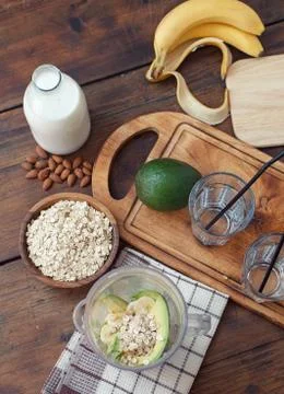 Preparing avocado smoothie Stock Photos