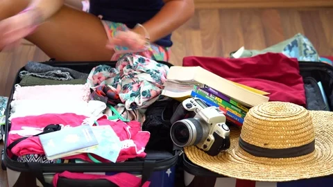Preparing bag for travel, closeup Stock Footage 80281196