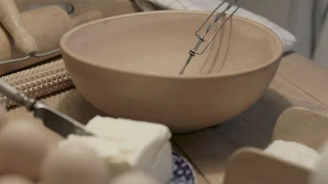 Preparing to bake on a vintage baking table Stock Footage 234198783