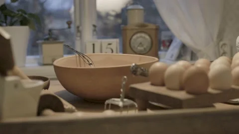 Preparing to bake on a vintage baking table Stock-Footage 234198807
