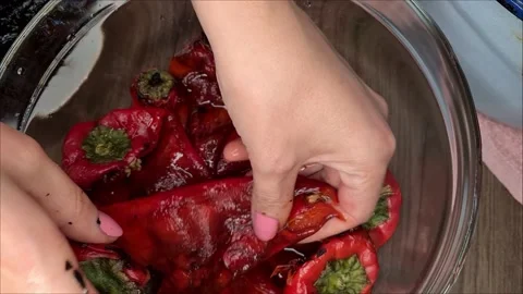 Preparing Baked Red Pepper Stock Footage 166794120