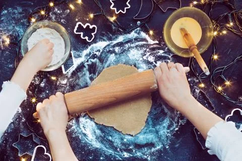 Preparing for baking and decorating Christmas gingerbread cookies Stock Photos
