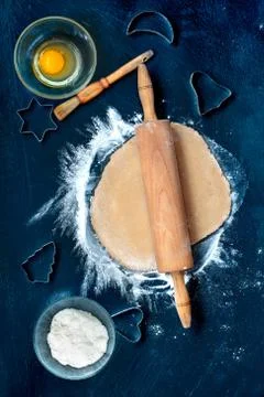 Preparing for baking and decorating Christmas gingerbread cookies Stock Photos