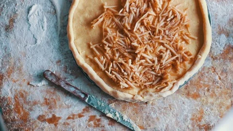 Preparing for baking apple pie Stock Footage