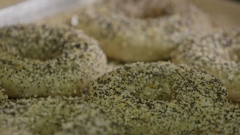 Preparing &amp; Baking Delicious New York Style Bagels In A Cafe Bakery Deli Stock Footage 123674805
