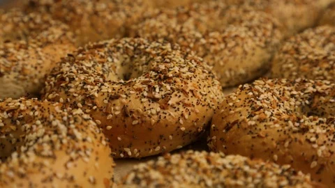 Preparing &amp; Baking Delicious New York Style Bagels In A Cafe Bakery Deli Stock Footage 123675084