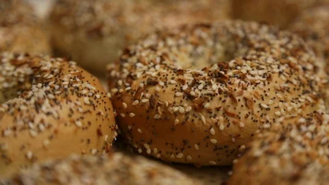 Preparing &amp; Baking Delicious New York Style Bagels In A Cafe Bakery Deli Stock Footage 123675104
