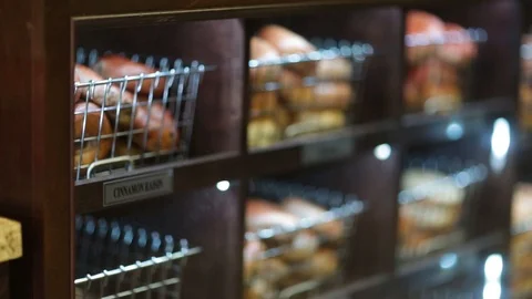 Preparing &amp; Baking Delicious New York Style Bagels In A Cafe Bakery Deli Stock Footage 123675211