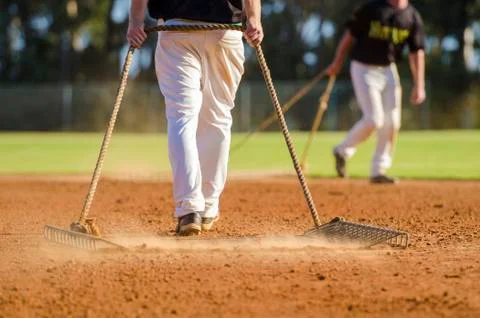 Preparing baseball field Stock Photos