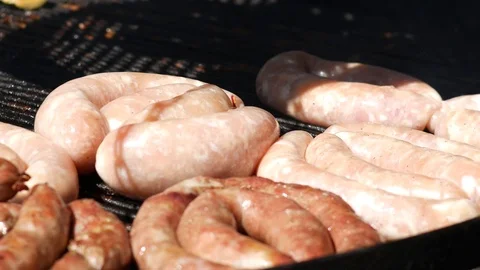 Preparing of BBQ sausages at open air Stock Footage 88415760
