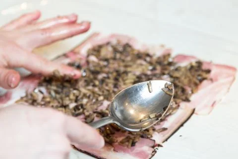 Preparing beef wellington. 스톡 사진