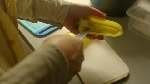 Preparing Bell Pepper for Cooking and Various Culinary Uses in Dishes Stock-Footage 318925020