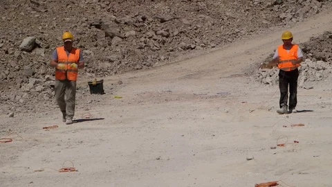 Preparing a blast in a cement marl quarry to produce cement Stock Footage 122104084