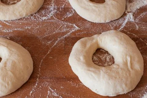 Preparing bread bagels before banking Stock Photos