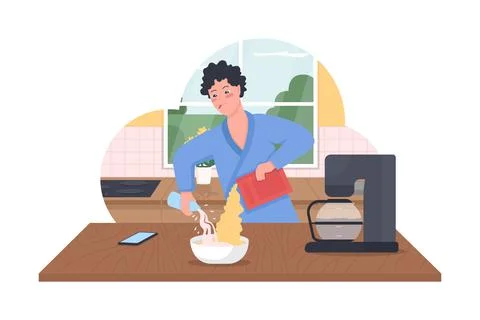 Preparing breakfast 2D vector web banner, poster Stock Illustration