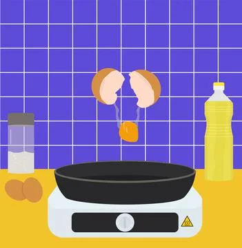 Preparing breakfast. Fried egg. flat vector illustration Stock Illustration
