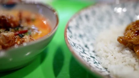 Preparing breakfast or lunch in the restaurant. Fast food Asian spicy food close 動画素材 252214839