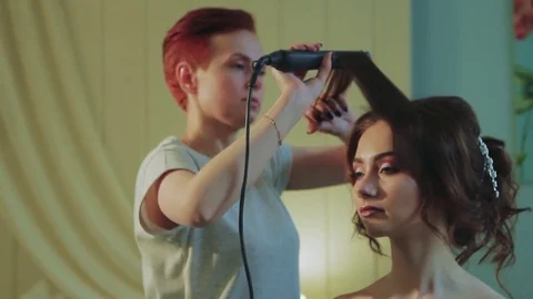 Preparing Bride's Hairstyle For Wedding Stock Footage 79893140
