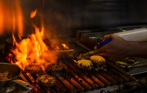 Preparing burger patties Stock Photos