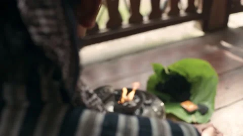Preparing to burn incense charcoal. Stock Footage 209850432