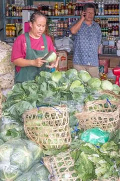 Preparing cabbage for sale Stock Photos