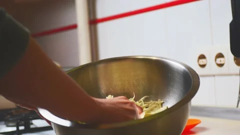 Preparing cabbage for sourdough Kitchen Stock Footage 221373061