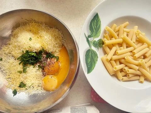 Preparing carbonara Stock Photos