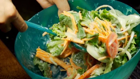 Preparing Cesar Salad Fresh Vegetable Stock-Footage 130141940