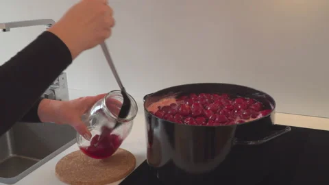 Preparing cherry compote Stock Footage 145778829