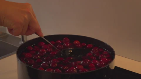 Preparing cherry compote Stock Footage 145778859