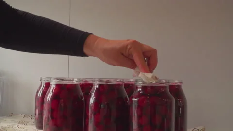 Preparing cherry compote Stock Footage 145781466