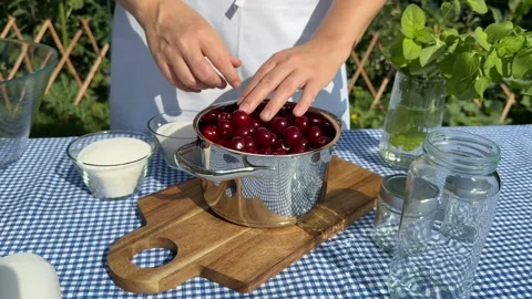 Preparing Cherry Jam Stock Footage 313363880