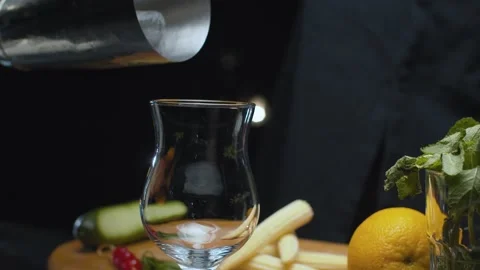 Preparing cherry sling cocktail. Motion control system. Stock Footage 132918212