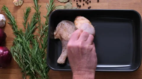 Preparing chicken drumsticks for roasting or stewing. Cooking baked chicken Video stock 178666970