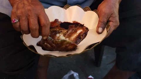 Preparing chicken satay in peanut sauce served. Stock-Footage 317445516