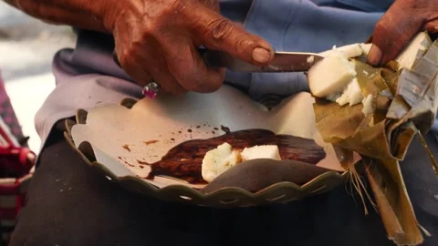 Preparing chicken satay in peanut sauce served. Stock-Footage 317445830