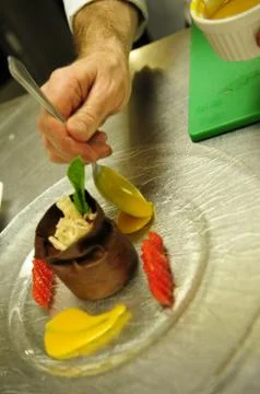 Preparing chocolate dessert Stock Photos