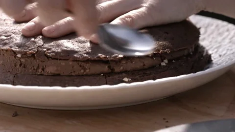 Preparing chololate cake Stock Footage 93730922