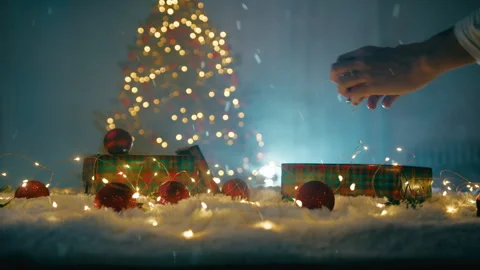 Preparing Christmas decorations at night Stock Footage 320290995