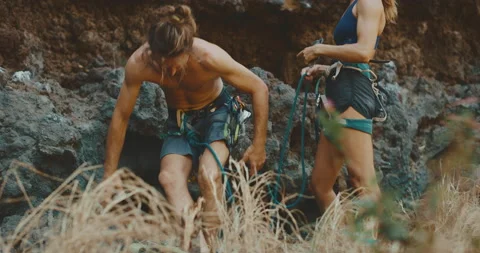 Preparing For the Climb Stock Footage 136586722
