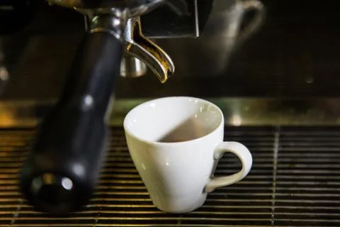 Preparing Coffee at Coffee Machine Stock Photos