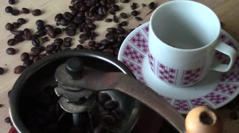 Preparing coffee grinder, coffee beans Stock Footage 46742502