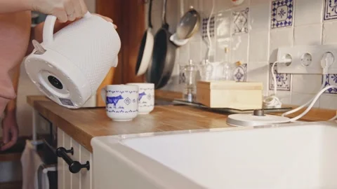 Preparing Coffee Tea Morning Kitchen Countertop Relaxed Perfect Morning at Home 스톡 동영상 195288278